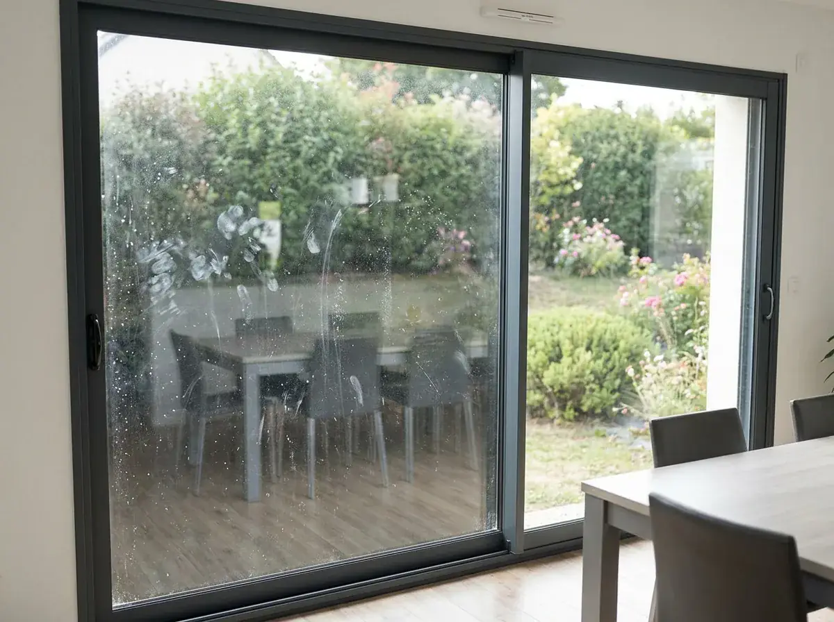 Baie vitrée avant nettoyage – traces et saleté